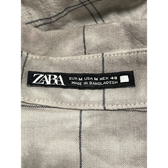 Zara Gray Tie Dye Long Sleeve Button Up Shirt Mens M Check Pattern Cotton - Picture 5 of 7